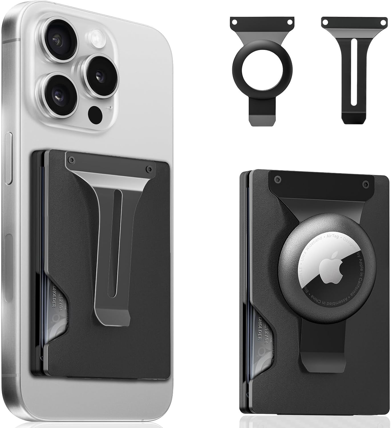 Magnetic Phone Card Holder With Money Clip and Air Tag Compatible 