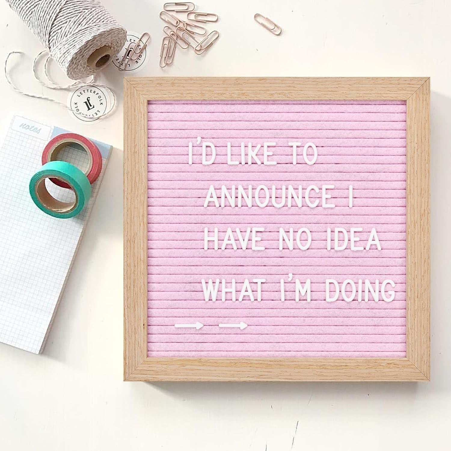 Felt Letter Board with 294 Letters, Numbers & Symbols - 10 X 10 Inch Changeable Message Board with Wooden Frame Wall Mount Hook, Pink & Wood