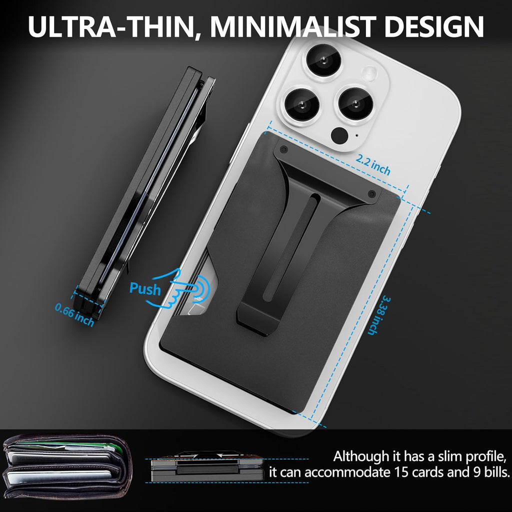 Magnetic Phone Card Holder With Money Clip and Air Tag Compatible 