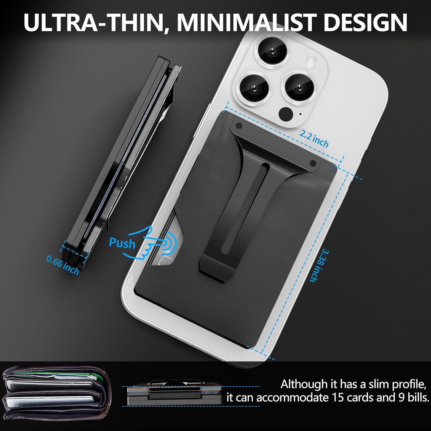 Magnetic Phone Card Holder With Money Clip and Air Tag Compatible 