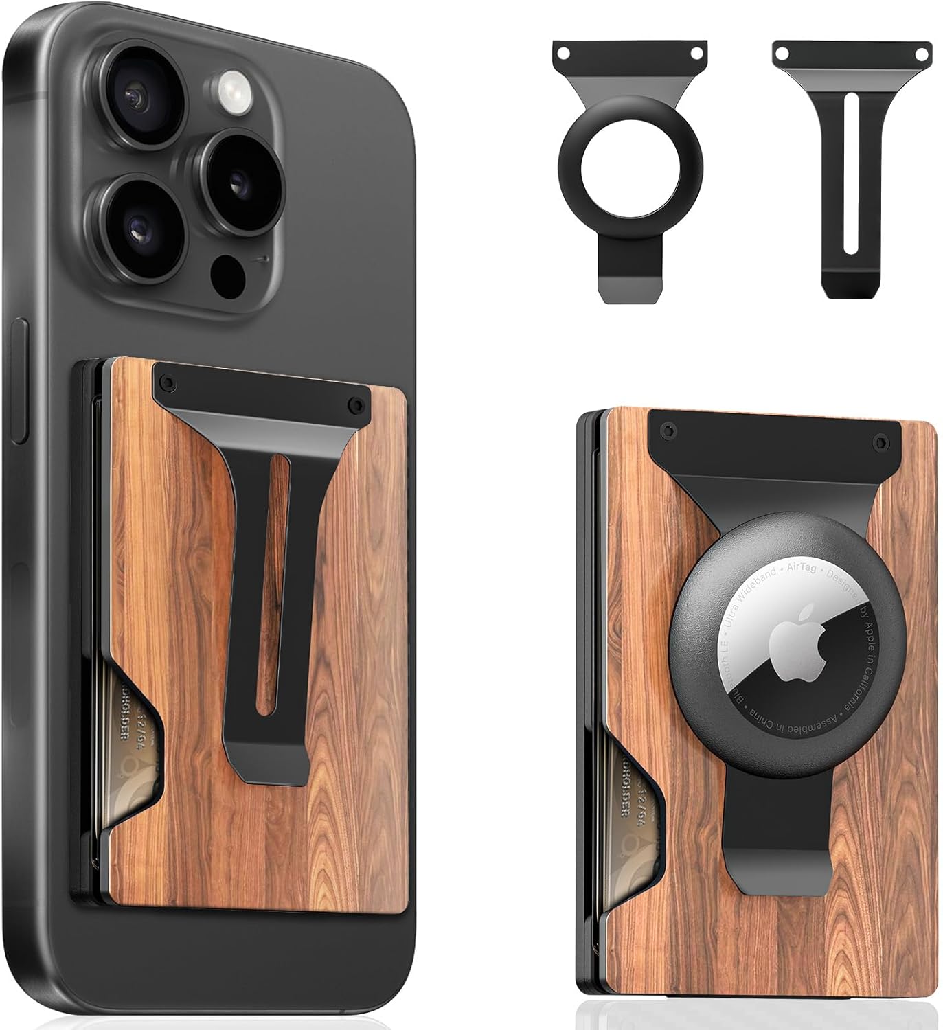 Magnetic Phone Card Holder With Money Clip and Air Tag Compatible 