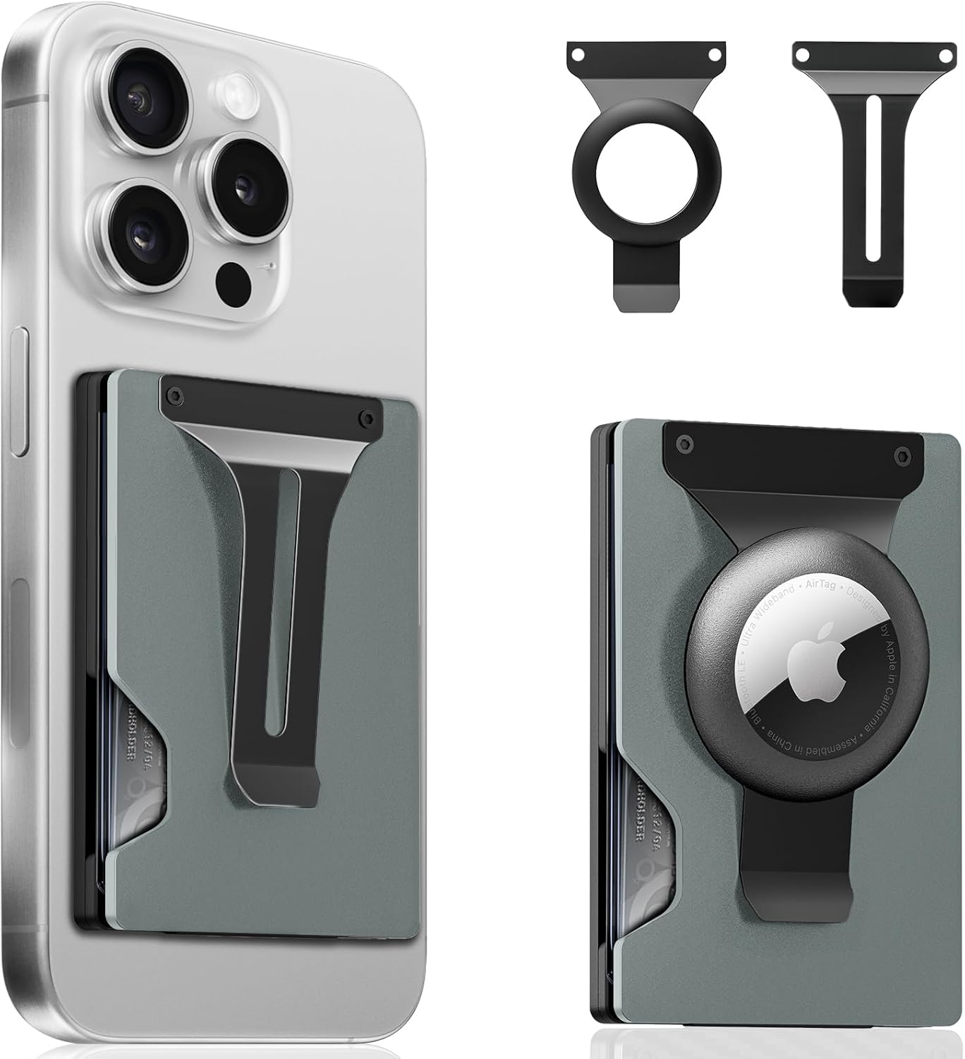 Magnetic Phone Card Holder With Money Clip and Air Tag Compatible 