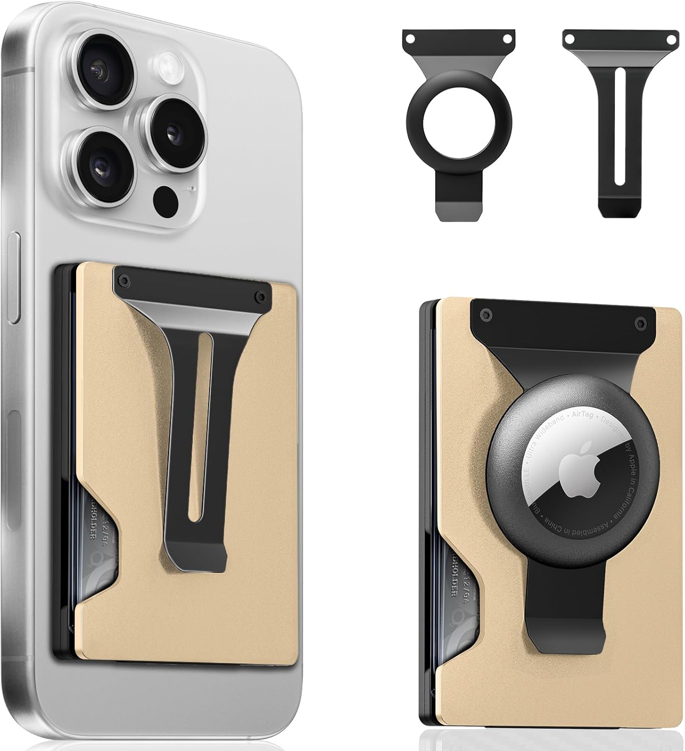Magnetic Phone Card Holder With Money Clip and Air Tag Compatible 