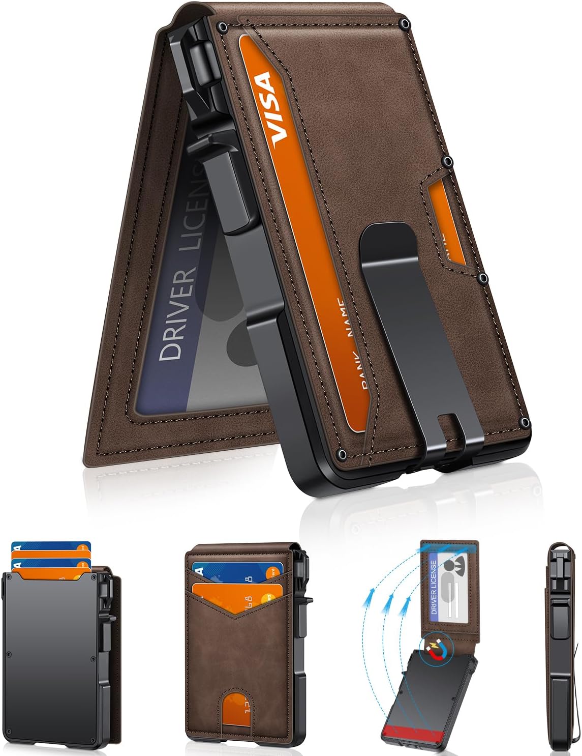 With Money Clip Mens Slim Minimalist Card Holder 