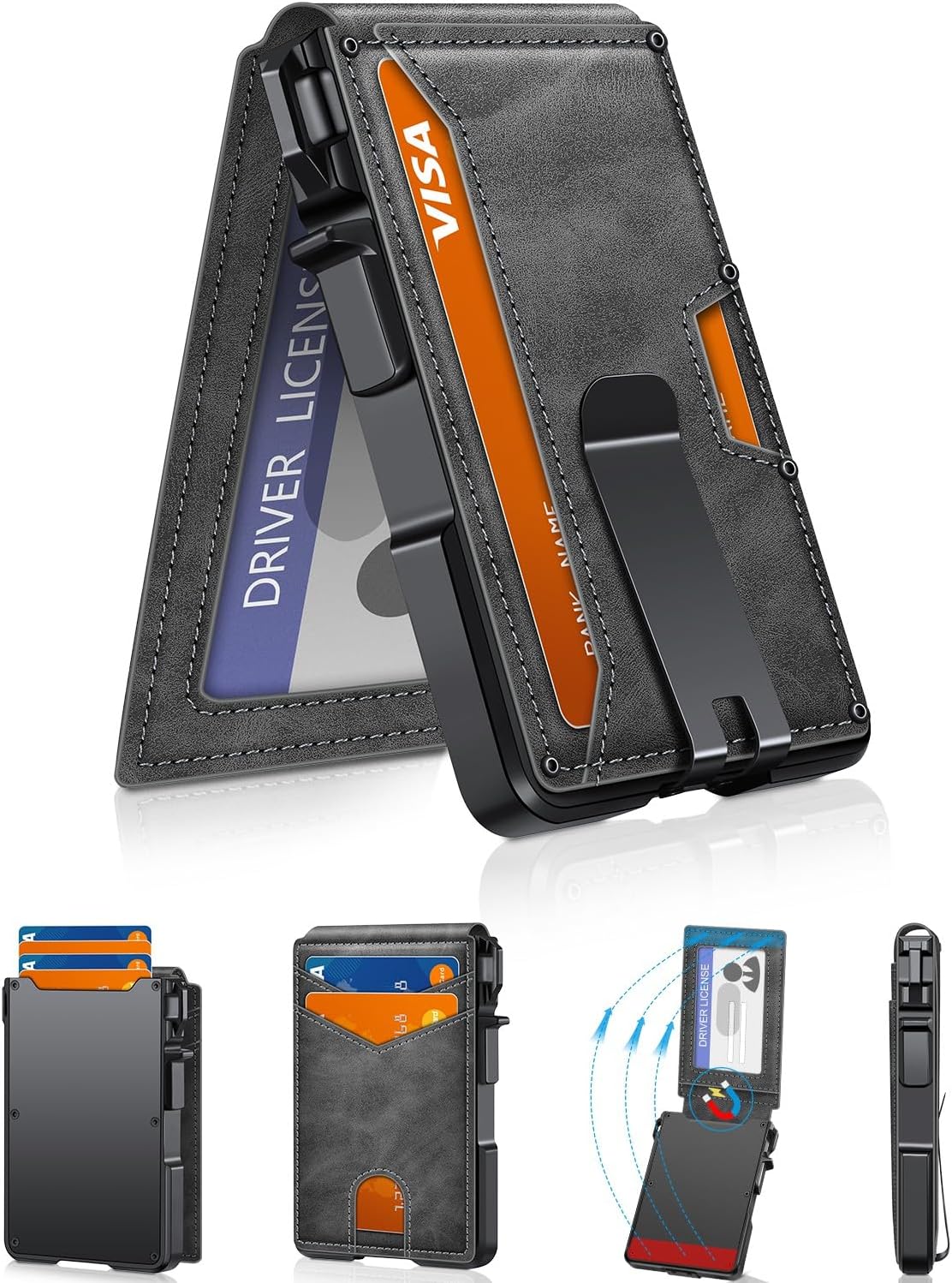 With Money Clip Mens Slim Minimalist Card Holder 