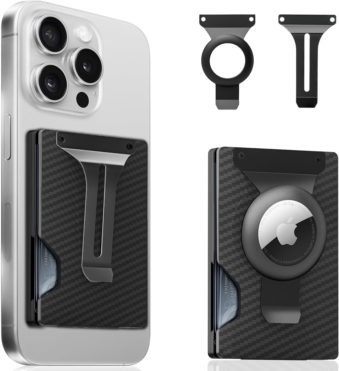 Magnetic Phone Card Holder With Money Clip and Air Tag Compatible 