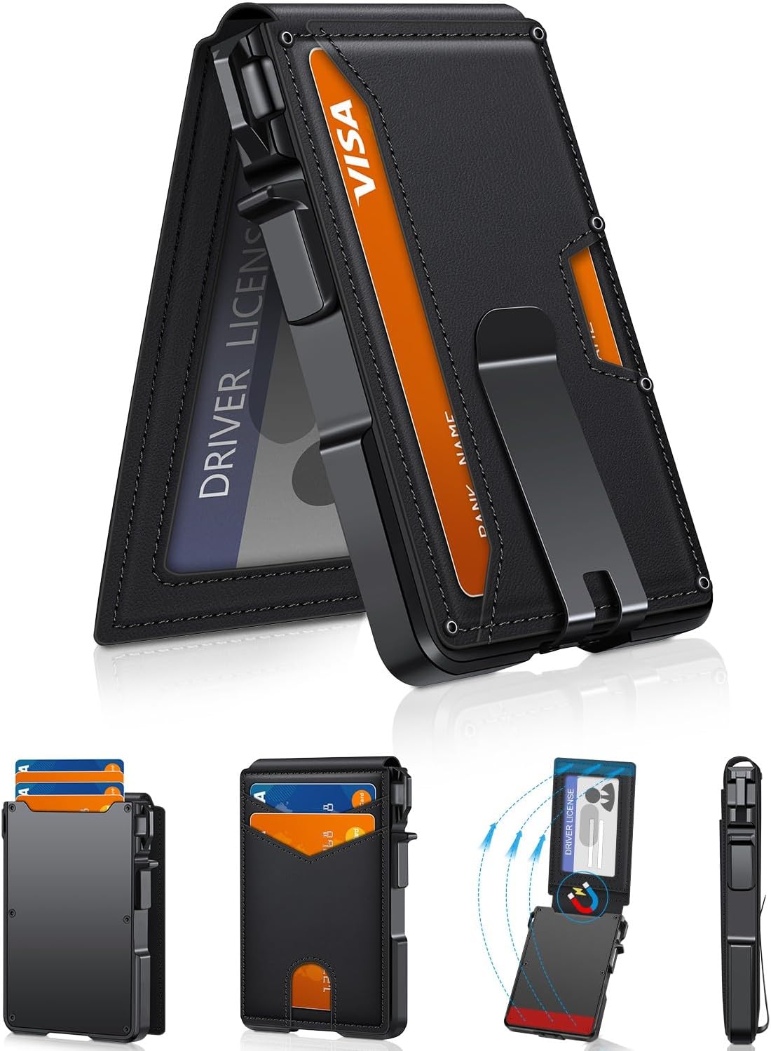 With Money Clip Mens Slim Minimalist Card Holder 