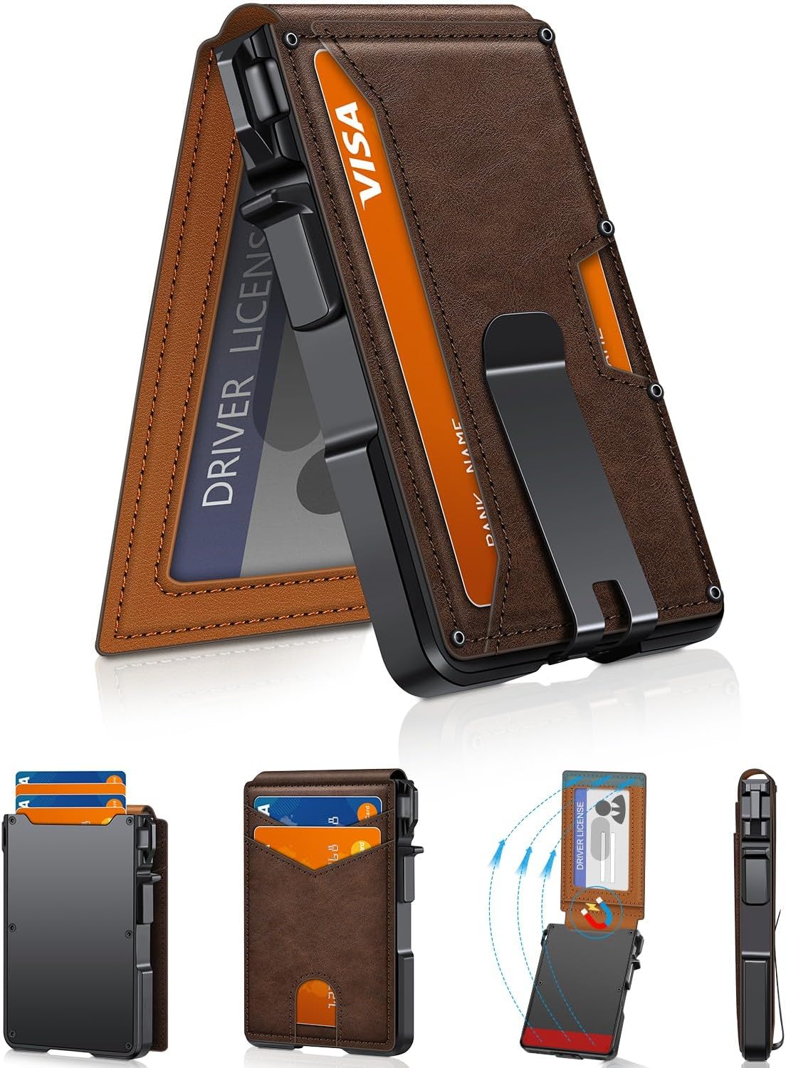 With Money Clip Mens Slim Minimalist Card Holder 