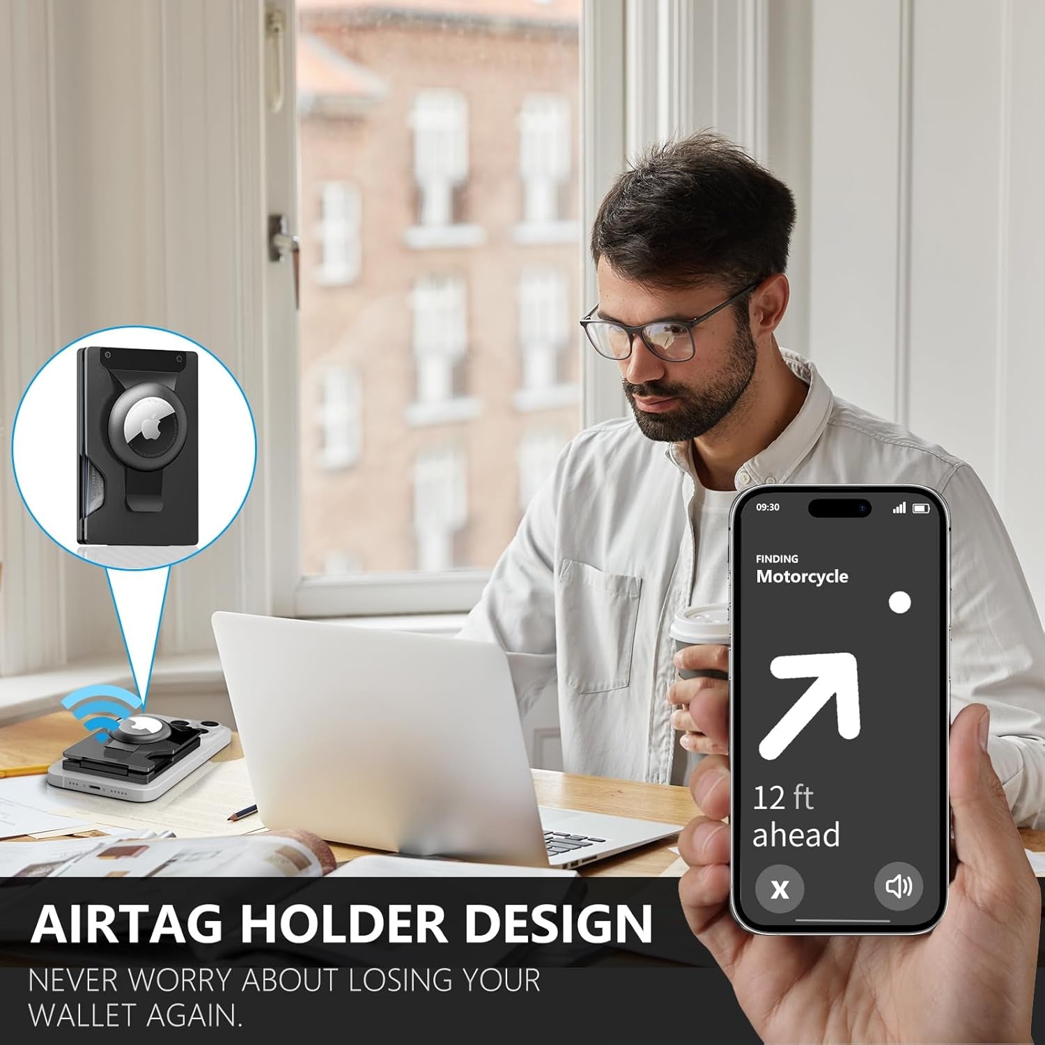 Magnetic Phone Card Holder With Money Clip and Air Tag Compatible 