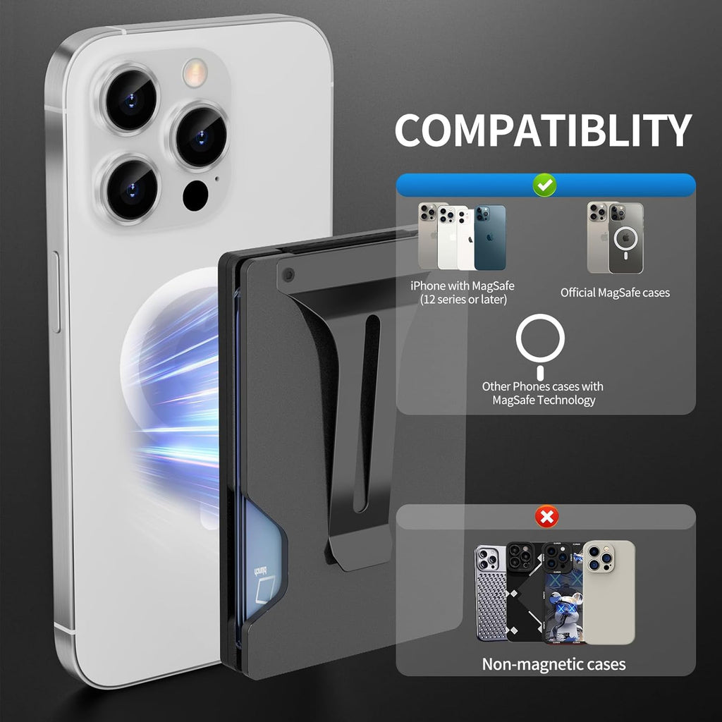 Magnetic Phone Card Holder With Money Clip and Air Tag Compatible 