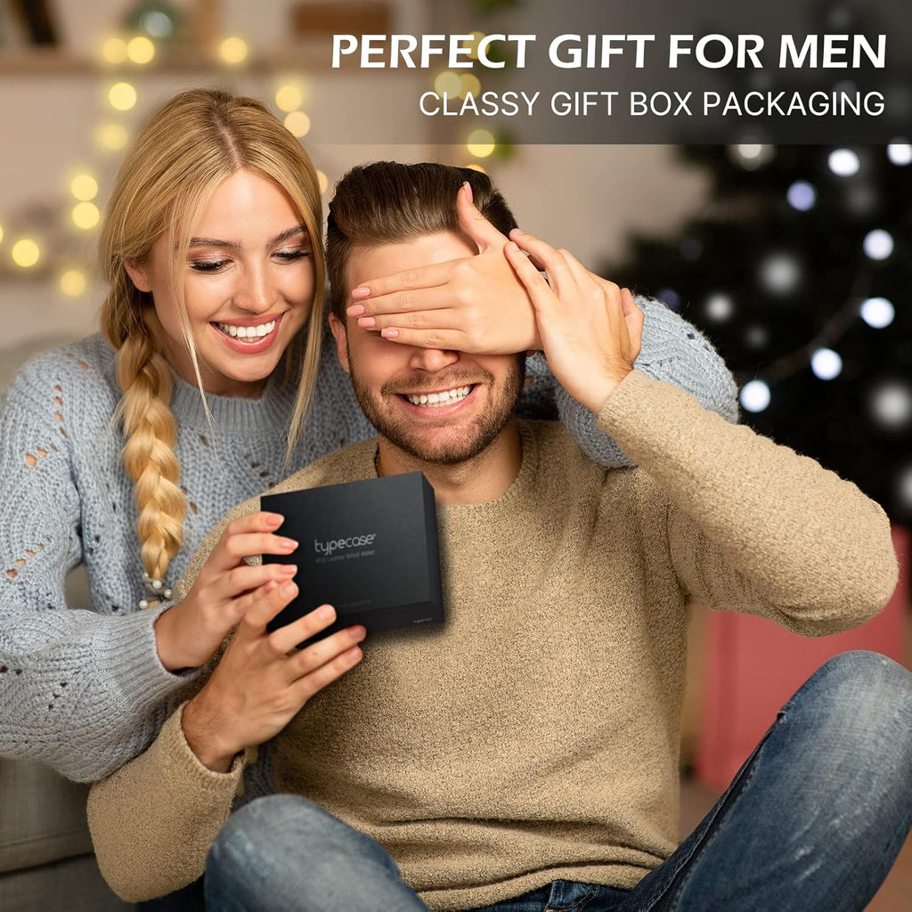 Mens Wallet Card Holder: Pop up Aluminum Case, Genuine Leather, Smart, RFID Blocking, Slim, Minimalist, Front Pocket - 9-14 Card Capacity | ID Window | Cash Slot (Carbon Fiber)